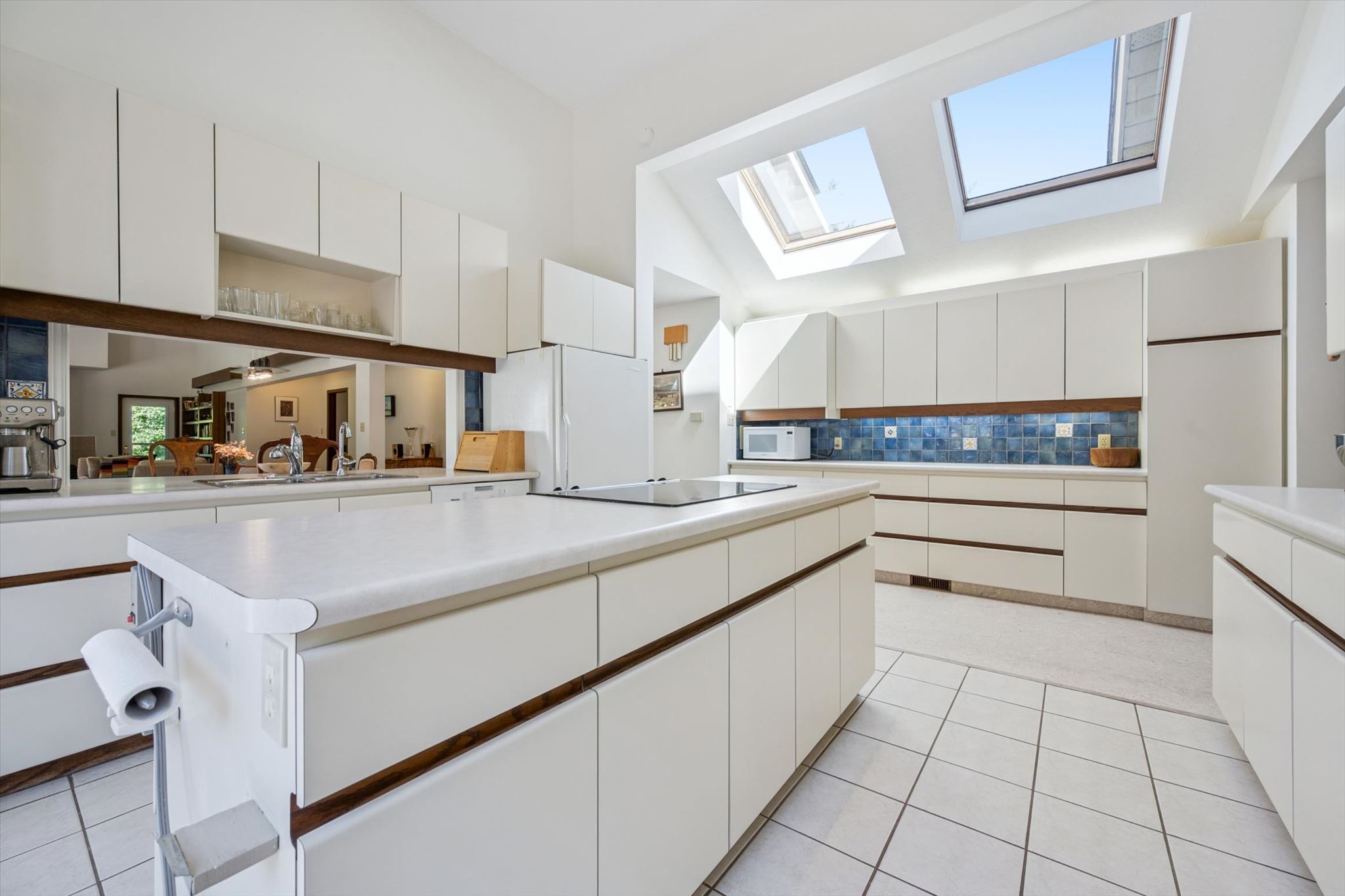 Twin skylights over the working kitchen
