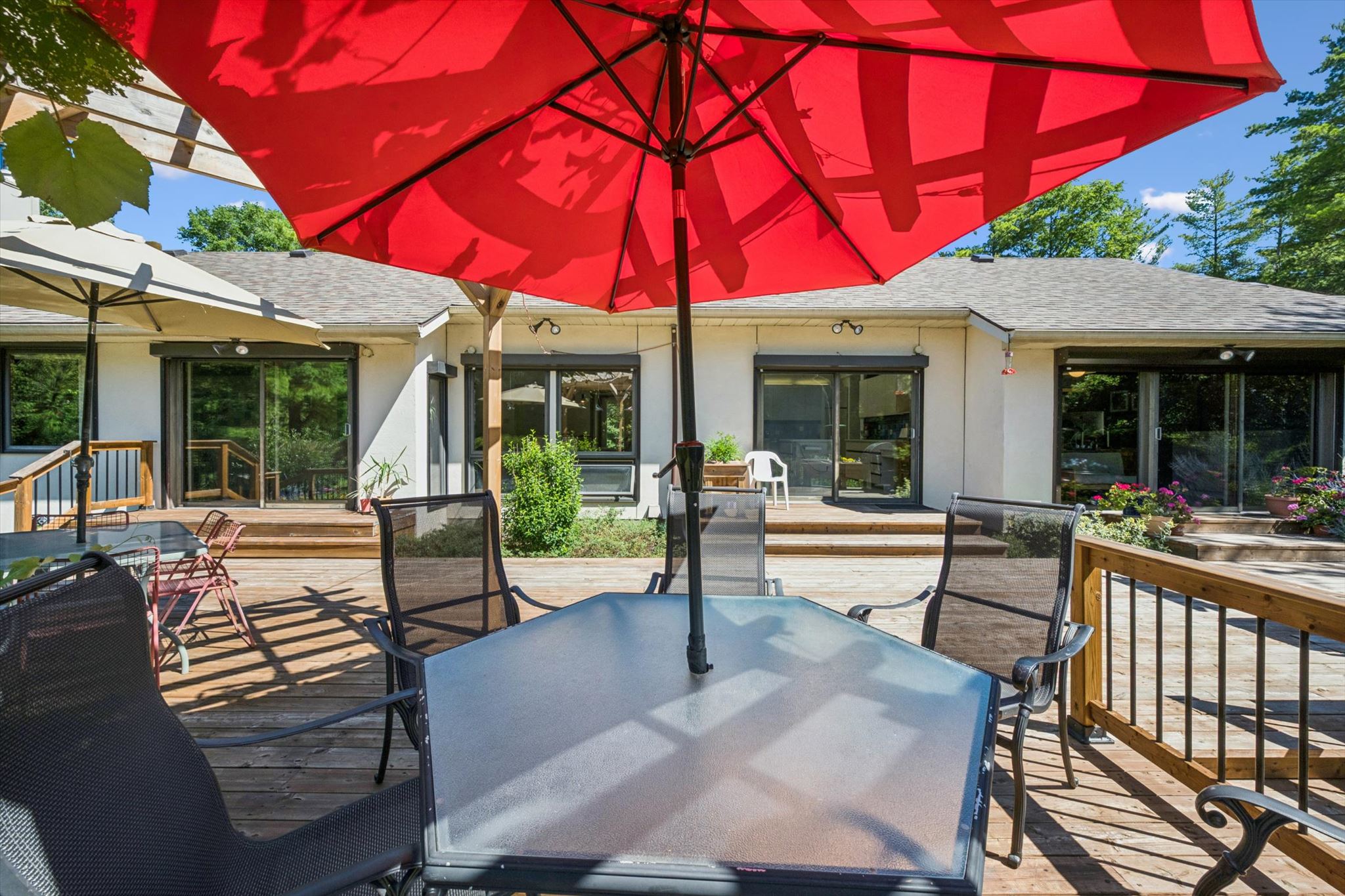 Looking back at the house from under the umbrella