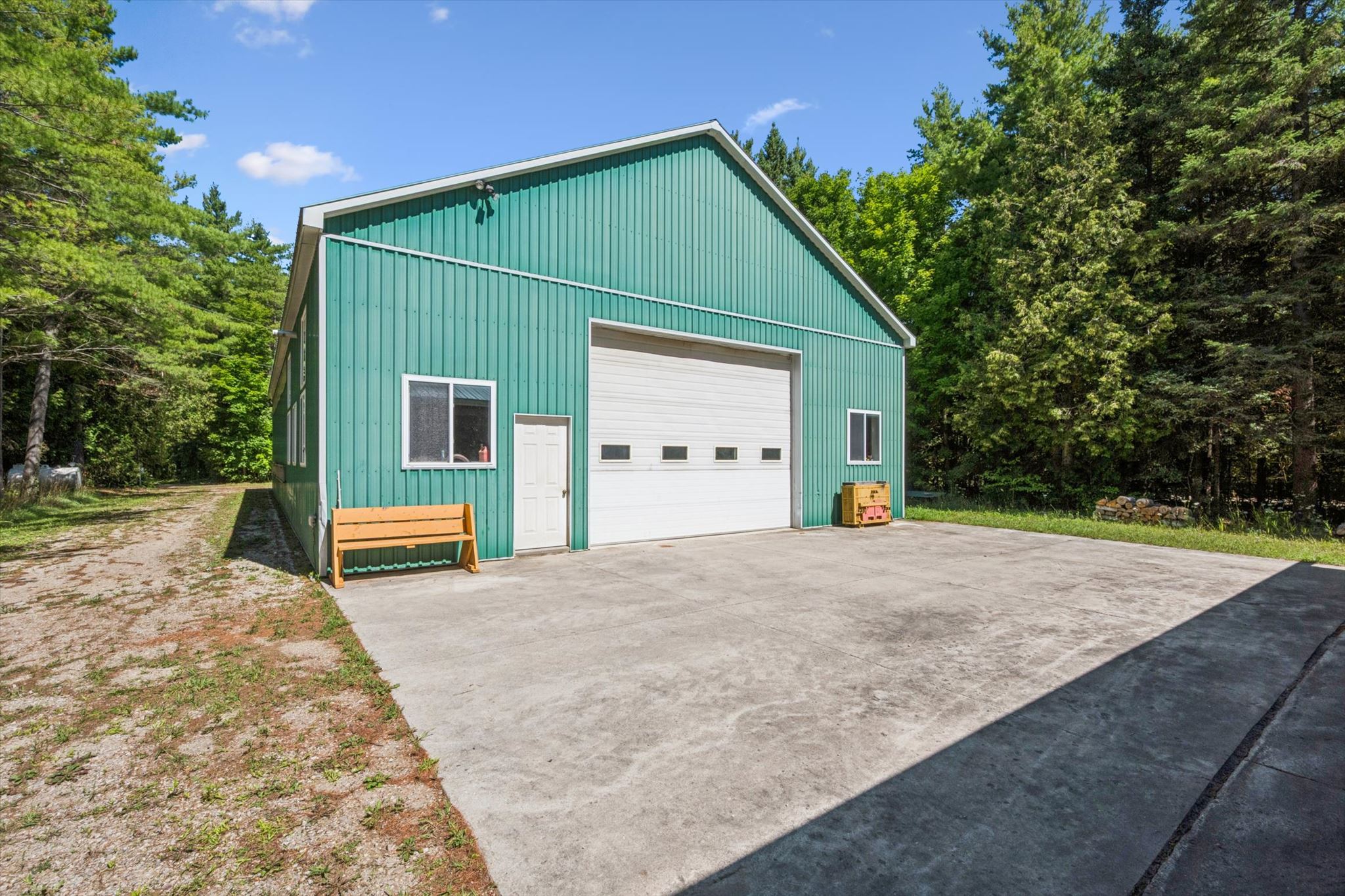 The heated workshop, from the concrete apron